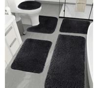 BESTORI Juego de 5 Alfombras de Baño, Antideslizante, Tapete Absorbente de Agua, Cubierta de WC, Microfibra, Suave, para Bañera, Suelo de Baño, Negro 01