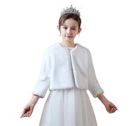 BESTORI Princesa de Capa Niña Cárdigan Chal de Piel Sintética Bolero Invierno para Boda Fiesta Blanco, 10-12 años