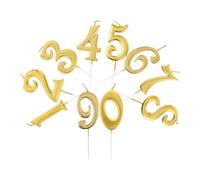 BESTOYARD Velas de Números Doradas para Pastel de Cumpleaños, 10 Piezas de Cera Diseño Curvado y Elegante para Decoración en Aniversarios y Graduaciones