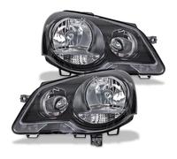 BESTPRICE 2x faros Faros delanteros Faros principales negros H7/H1 con servomotor Compatible con VW POLO (9N_, 9A_)