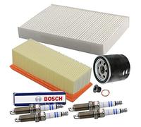 BESTPRICE Paquete de inspección juego de filtros con 1x filtro de aire, 1x filtro de habitáculo, 4x bujías Super Plus VR8SC+, 1x tapón de drenaje de aceite con junta