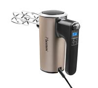 Bestron Batidora de mano, potente batidora de mano con 6 niveles, función turbo y pantalla LCD, dispositivo agitador con 2 batidores y 2 ganchos para amasar, peso ligero de 1 kg, color: beige