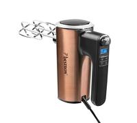 Bestron Batidora eléctrica de cocina, potente batidora de mano con 6 velocidades, función turbo y pantalla LCD, viene con 2 batidores y 2 ganchos de masa, peso ligero de 1 kg, color: cobre