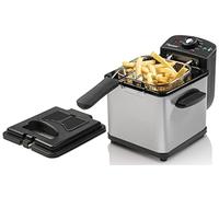 Bestron Freidora de aceite, mini freidora para 1 ración de patatas fritas, pescado o nuggets, incl. tecnología de zona fría y control de temperatura hasta 190°C, con cesta de acero inoxidable, plata