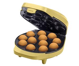 Bestron Gofrera para Cake-Pop's en Diseño Retro, Cake-Pop-Maker in ake-Pop-Butler, Tenedor & 12 Cake-Pop-Sticks, con recubrimiento antiadherente, Colección Sweet Dreams, Color: Amarillo