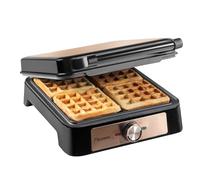 Bestron Gofrera para gofres belgas, gofrera belga para 4 obleas, tamaño 10 x 10 cm, grosor: 1,5 cm, termostato continuo y luz de freno, apta para familias o Pascua, color: cobre
