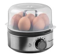 Bestron Hervidor de huevos para 7 huevos, con pitido acústico y protección de funcionamiento en seco, ajuste de dureza continua para tres niveles, incluye vaso medidor y sacahuevos, color: plateado