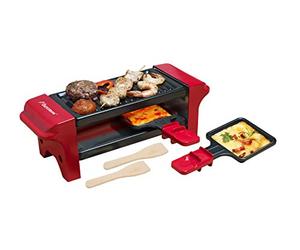 Bestron Mini Raclette, Para 1 ó 2 Personas, Antiadherente, 350 W, Rojo/Negro