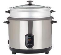 Bestron Olla Arrocera Grande con Recipiente de Cocción al Vapor y Función de Retención de Calor, 2,8 Litros, 1000 Vatios, Acero Inoxidable