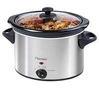 Bestron Olla de Cocción Lenta de Cerámica y Tapa de Vidrio, 3,5 Litros, 180 Vatios, Acero Inoxidable