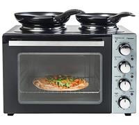 Bestron Pequeña Cocina, Mini Horno con Doble Placa de Cocción, Calor Superior/Inferior con Función de Aire Circulante hasta 230°C, 3200 Vatios, Negro