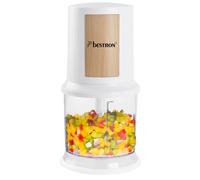 Bestron picadora electrica, Máquina picadora eléctrica con dos cuchillas de corte y capacidad de 500 ml, botón de pulso grande, 400 vatios, Colección Nordic Home, Color: Blanco mate/imitación madera