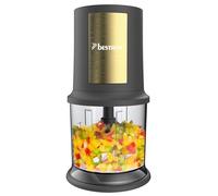 Bestron picadora electrica, Máquina picadora eléctrica con dos cuchillas de corte y capacidad de 500 ml, botón de pulso grande, 400 vatios, Colección Golden Platin, Color: dorado/gris mate