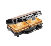 Bestron XL Sandwichera, Tostadora para 2 sándwiches en forma de concha, ideal para Sándwiches Americanos (XL), con regulación automática de temperatura e indicador de preparación, Color: Negro/Cobre