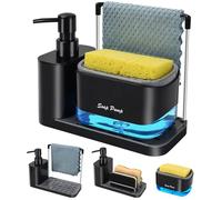 Bestseek Juego de dispensador de jabón para Manos y Platos con Bandeja, dispensador de jabón Doble con Soporte para Esponja y Soporte para paños de Cocina, Organizador 5 en 1, Fregadero de Cocina,
