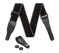 BestSounds Correa de guitarra 100% algodón suave y piel artificial, extremos de correa de hombro para guitarra con cierre de correa de guitarra y adaptador de cabezal de botón