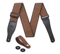 BestSounds Correa de guitarra acústica, algodón suave y extremos de cuero para guitarras eléctricas y bajos, viene con 1 botón y 2 cerraduras, Café, Regular