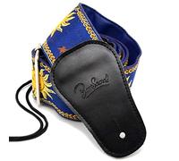 BestSounds Correa para guitarra, 6 cm, ajustable, para actuaciones de música folk estilo Hootenanny. De algodón tejido trenzado, con tira y extremos de piel auténtica, Apollo Blue