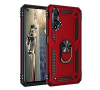 BestST Funda para Huawei Honor 20/Nova 5T +HD Protector de Pantalla,con Anillo Soporte 2in1 Dura PC + Suave TPU Silicona Carcasa Híbrido Armadura Bumper Case Cover para Huawei Honor 20/Nova 5T,Rojo