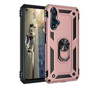 BestST Funda para Huawei Honor 20/Nova 5T +HD Protectores de Pantalla,con Anillo Soporte,Rugged TPU y PC Cubierta de Doble Capa Hybrid Carcasa y 360 °Rotación Kickstand 2 en 1 Case.RoseOro