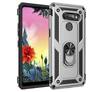 BestST Funda para LG K50S,Elegante Armadura híbrida Robusta Funda de Doble Capa de Alta Resistencia para PC Duro Caso con Anillo Grip Kickstand con HD Protector de Pantalla,Plata