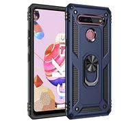 BestST Funda para LG K51S + HD Protector de Pantalla,con Anillo Soporte, Robusta Carcasa Híbrida TPU PC de Doble Capa Anti-arañazos Caso para LG K51S,Azul