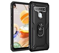 BestST Funda para LG K61/LG Q61/LG Q630 Armor Carcasa con 360 Anillo iman Soporte Hard PC Silicona Bumper antigolpes Fundas Carcasas Case para movil LG K61/LG Q61/LG Q630, Negro