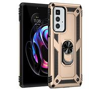 BestST Funda para Motorola Moto Edge 20 Pro +Protector Pantalla,Antigolpes Rígida Robusta Carcasa Resistente al Impacto Militar Duradera Blindada Fuerte de Seguridad con Anillo Soporte,Oro