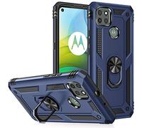 BestST Funda para Motorola Moto G9 Power + HD Protector de Pantalla,con Anillo Soporte, Robusta Carcasa Híbrida TPU PC de Doble Capa Anti-arañazos Caso,Azul