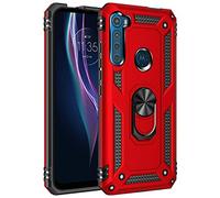 BestST Funda para Motorola Moto One Fusion Plus + HD Protectores de Pantalla,con Anillo Soporte 2in1 Dura PC Suave TPU Silicona Carcasa Híbrido Armadura Bumper Case Cover,Rojo