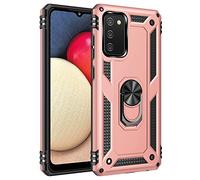BestST Funda para Samsung Galaxy A02S +HD Protectores de Pantalla,con Anillo Soporte, Rugged TPU y PC Cubierta de Doble Capa Hybrid Carcasa y 360 °Rotación Kickstand 2 en 1 Case. RoseOro