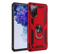 BestST Funda para Samsung Galaxy S20 FE + HD Protectores de Pantalla,con Anillo Soporte 2in1 Dura PC + Suave TPU Silicona Carcasa Híbrido Armadura Bumper Case Cover para Samsung Galaxy S20 FE Rojo