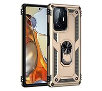 BestST Funda para Xiaomi 11T/11T Pro +Protector Pantalla,Antigolpes Rígida Robusta Carcasa Resistente al Impacto Militar Duradera Blindada Fuerte de Seguridad con Anillo Soporte,Oro