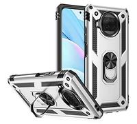 BestST Funda para Xiaomi MI 10T Lite 5G,+ HD Protector de Pantalla,Elegante Armadura híbrida Robusta Funda de Doble Capa de Alta Resistencia para PC Duro Caso con Anillo Grip Kickstand,Plata