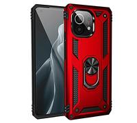 BestST Funda para Xiaomi MI 11 + HD Protectores de Pantalla,con Anillo Soporte 2in1 Dura PC Suave TPU Silicona Carcasa Híbrido Armadura Bumper Case Cover para Xiaomi MI 11 Rojo