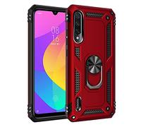 BestST Funda para Xiaomi Mi A3/Mi CC9E +HD Protector de Pantalla,con Anillo Soporte 2in1 Dura PC + Suave TPU Silicona Carcasa Híbrido Armadura Bumper Case Cover para Xiaomi Mi A3/Mi CC9E,Rojo