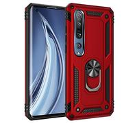 BestST Funda para Xiaomi Mi Note 10/Mi Note 10 Pro +HD Protector de Pantalla,Anillo Soporte 2in1 Dura PC Suave TPU Silicona Carcasa Híbrido Armadura Bumper Case Cover para Mi Note 10 Pro,Rojo