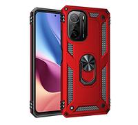 BestST Funda para Xiaomi Poco F3/Mi 11i + HD Protectores de Pantalla, con Anillo Soporte,2in1 Dura PC Suave TPU Silicona Carcasa Híbrido Armadura Bumper Case Cover,Rojo