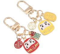 BESTTONZON Llavero Daruma Japonés 2 Piezas, Muñecos Cerámica Colgantes para Bolsos, Mochilas, Amuletos Suerte, Rojo Amarillo Adorno