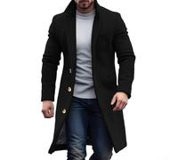 Besttoolifes Abrigo de invierno para hombre de un solo botonadura elegante solapa gabardina chaqueta larga Outwear rompevientos de negocios caballero cálido otoño poliéster (M negro)