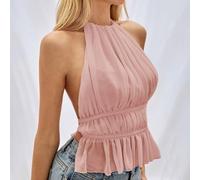 Besttoolifes Blusa para Mujer Cuello Redondo Plisada Sin Espalda Blusa para | Cuello redondo clásico, plisado frontal, tejido elástico moderado, ideal uso diario