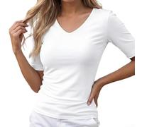 Besttoolifes Camiseta de cuello en V para mujer, manga media, color liso | Camiseta sin mangas para hombre, camiseta sin mangas, chaleco acanalado, camiseta casual, chaleco de gimnasio para hombre
