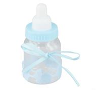 Besttoolifes Feeder Style - Botella de caramelo para regalos de baby shower, juego de cumpleaños de bautizo de recién nacido rellenable con 30 mini botellas, dulces de plástico azul o rosa (azul 35 x