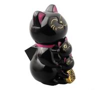 Besttoolifes Figura de gato de la suerte que agita con energía solar, figura automática de Maneki Neko, decoración de escritorio, no requiere batería, dije de buena suerte Feng Shui (color negro)
