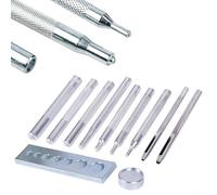 Besttoolifes Juego de 11 perforadores para manualidades de cuero con base de troquel 7 en 1 y perforadores huecos, kit de herramientas de instalación de remaches y cierres a presión para cinturones y