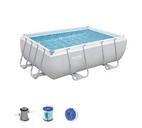 Bestway 56629 de GS19 Power Steel Rectangular Pool 282 x 196 x 84 cm, Marco de Acero Juego de Piscina con Bomba de Filtro y Accesorios, Gris