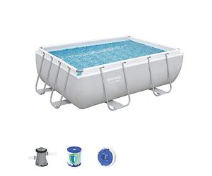 Bestway 56629 de GS19 Power Steel Rectangular Pool 282 x 196 x 84 cm, Marco de Acero Juego de Piscina con Bomba de Filtro y Accesorios, Gris
