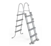 BESTWAY 58331 - Escalera para Piscina Desmontable de 122 cm Gris con Marcos de Metal y 9 Grandes Peldaños con Sistema de Seguridad para Niños Fácil Montaje