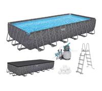 Bestway APX 365 - 561 KG, piscina rectangular con estructura de metal y filtro de arena - 732x366x132 cm