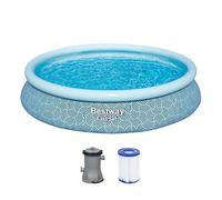 Bestway Fast Set - Piscina elevada con Bomba de Filtro, diámetro de 457 x 84 cm, 9677 litros, Material TriTech, diseño de líneas gráficas, autoensamblable, válvula de Drenaje, Bomba de Filtro,